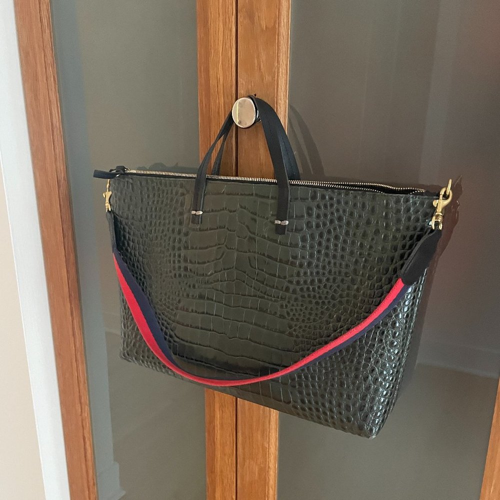 Clare V. Le Zip Sac - Green Croco with